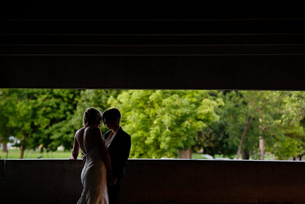 silhouetted brides in chic Cornwall summer wedding