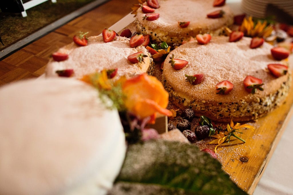 pastry and desserts on rustic sweets table at Calabogie wedding