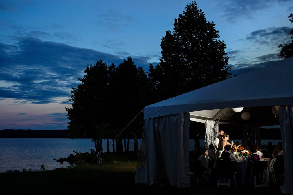 bride and groom speeches in Calabogie lakeside tent reception