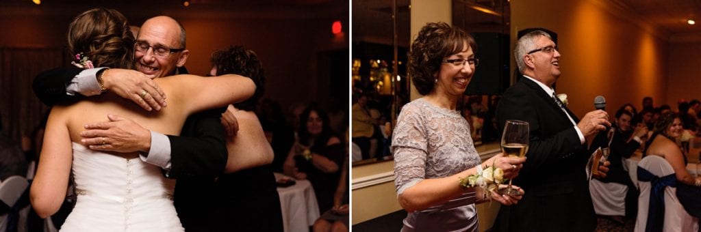 Parents toast bride and groom during Cornwall evening wedding
