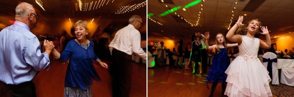 guests dancing under spotlights during Cornwall evening wedding