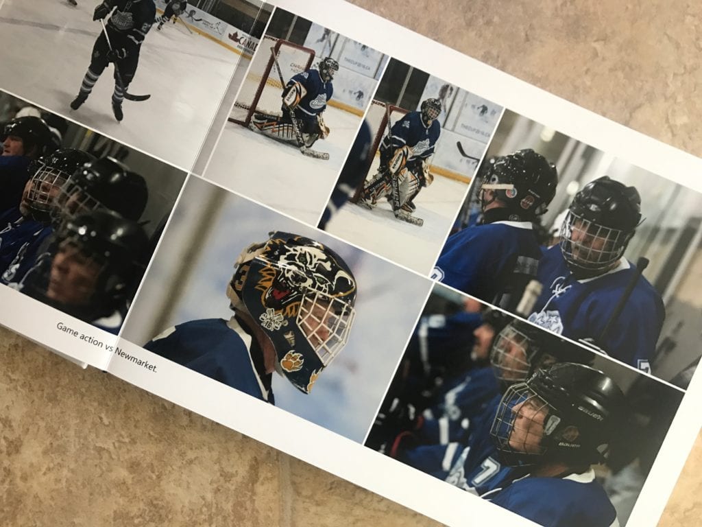 action shots of hockey players in blue sweaters