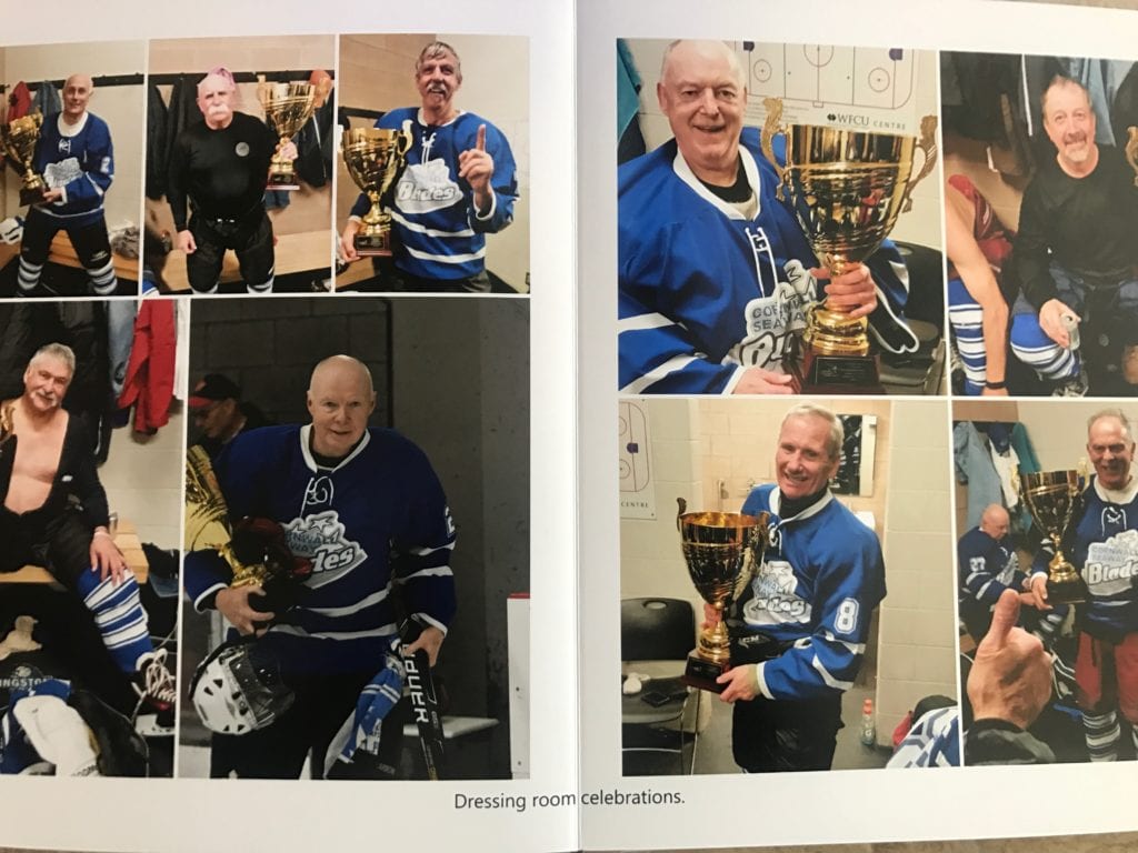 Cornwall family photographs of Seaway Blades team members in blue jerseys with large trophy