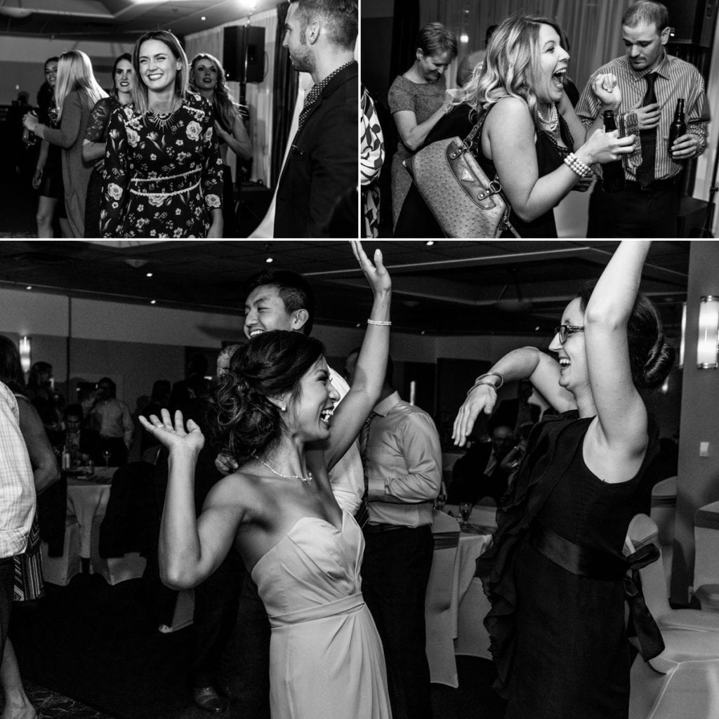 photo collage of guests dancing during Autumnal NAV Centre Cornwall Wedding reception
