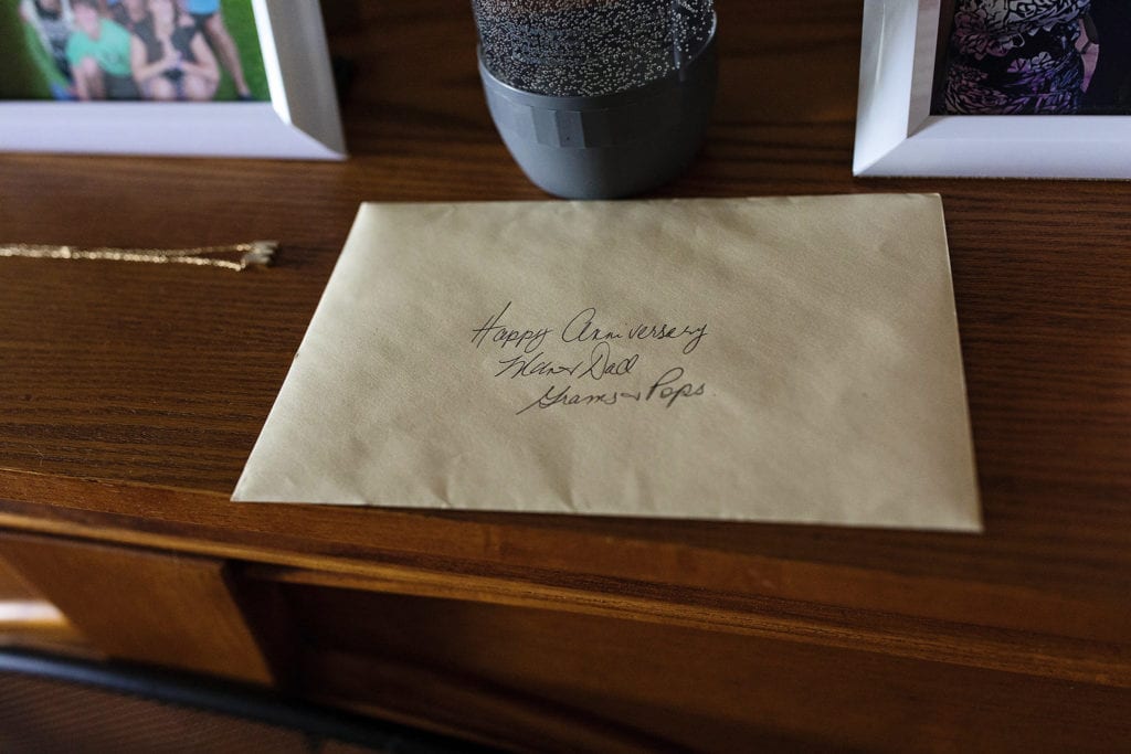 anniversary card sitting on hutch