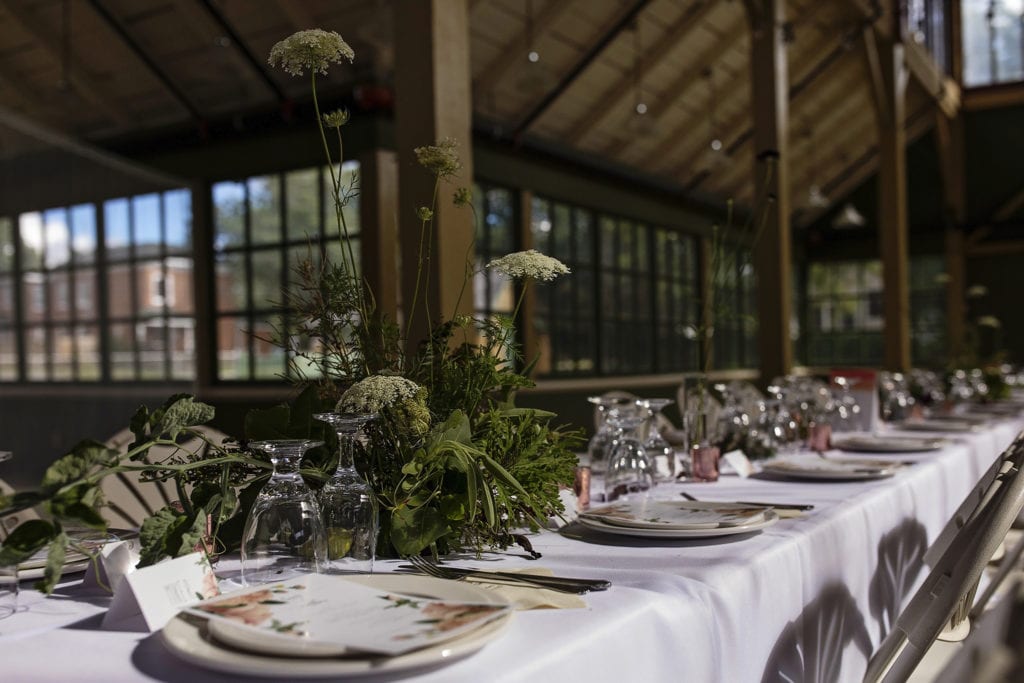 tablescape for Picton Crystal Palace wedding included queen anne's lace and wildflowers