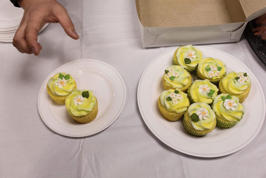 yellow flower decorated cupcakes at Adoption day celebration in Cornwall