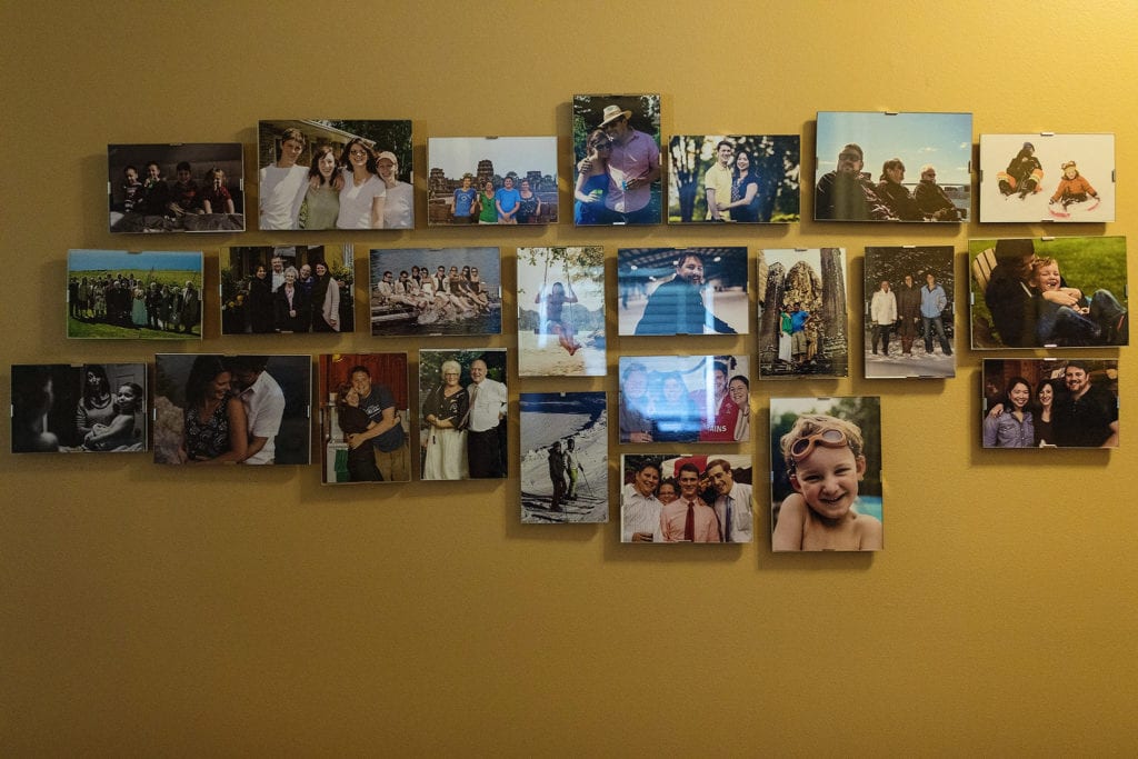 wall gallery of simply framed 4x6 and 5x7 prints